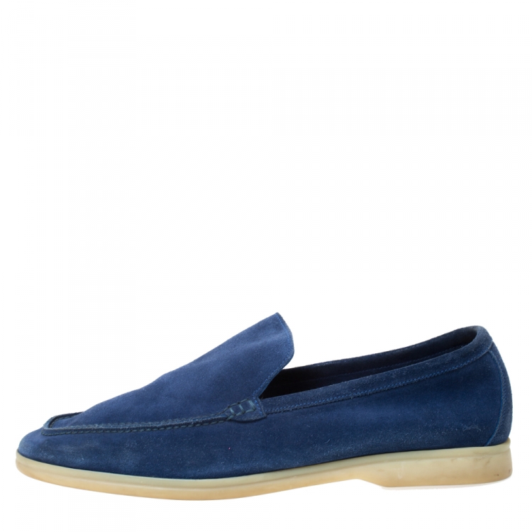 Pre Owned Loro Piana Blue Suede Slip On Loafers Size 45