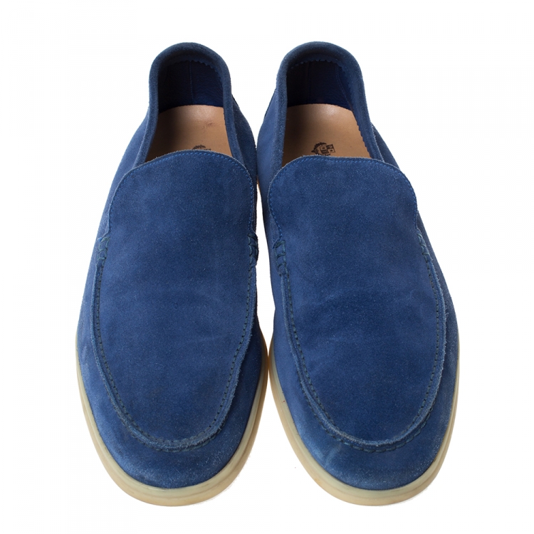 Pre Owned Loro Piana Blue Suede Slip On Loafers Size 45