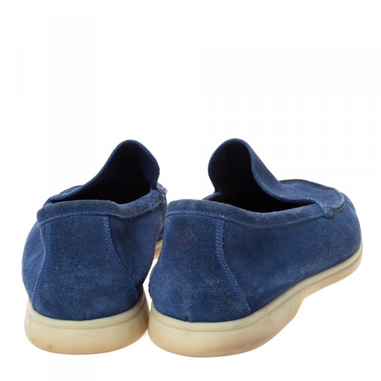 Pre Owned Loro Piana Blue Suede Slip On Loafers Size 45