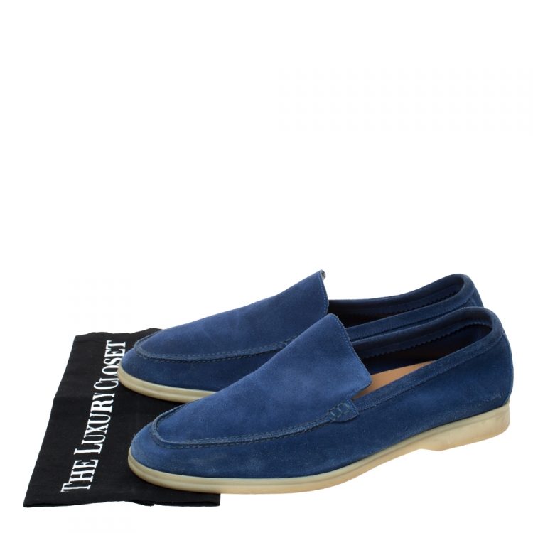 Pre Owned Loro Piana Blue Suede Slip On Loafers Size 45