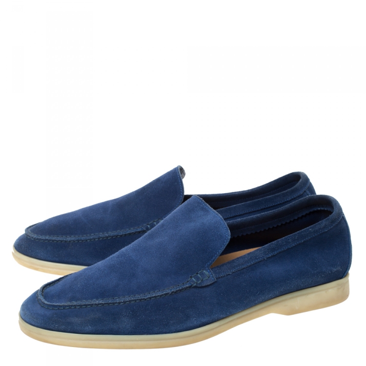 Pre Owned Loro Piana Blue Suede Slip On Loafers Size 45