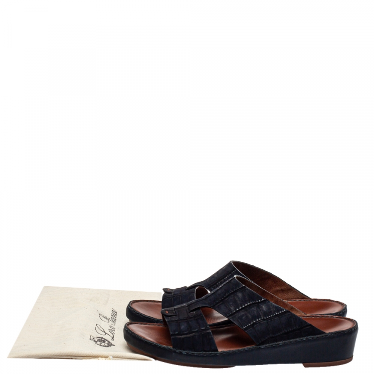 Pre Owned Loro Piana ( Exclusive For Dubai) Blue Leather Slip on Sandals Size 42.5