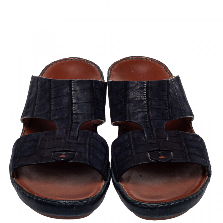 Pre Owned Loro Piana ( Exclusive For Dubai) Blue Leather Slip on Sandals Size 42.5
