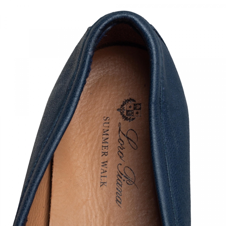 Pre Owned Loro Piana Blue Leather Summer Walk Slip On Loafers Size 44
