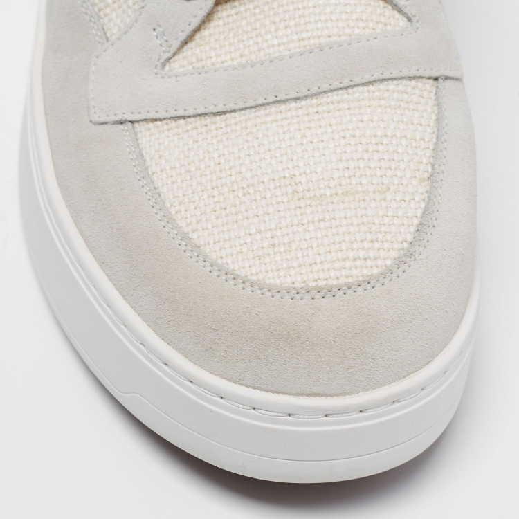 Pre Owned Loro Piana White/Grey Suede And Fabric Newport Walk Low Top Sneakers Size 43