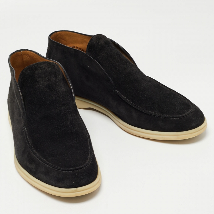 Pre Owned Loro Piana Black Suede Open Walk Ankle Boots Size 42.5