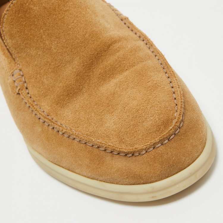 Pre Owned Loro Piana Beige Suede Summer Walk Loafers Size 41.5  