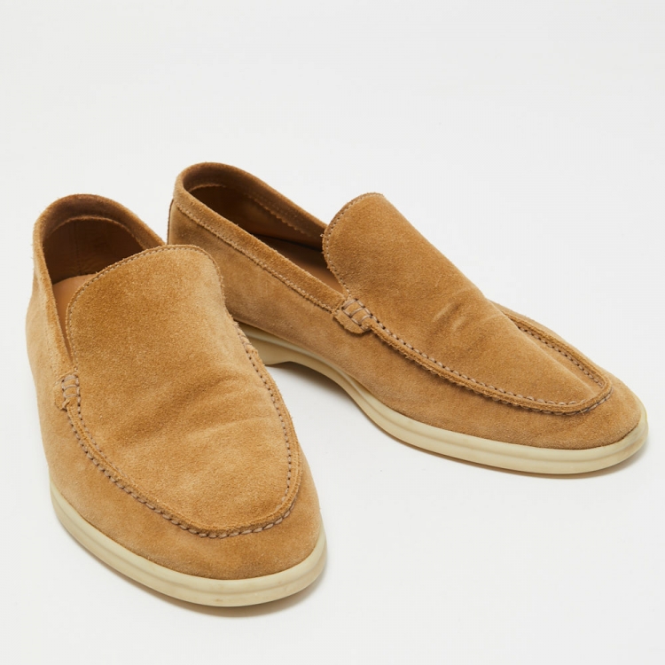 Pre Owned Loro Piana Beige Suede Summer Walk Loafers Size 41.5  