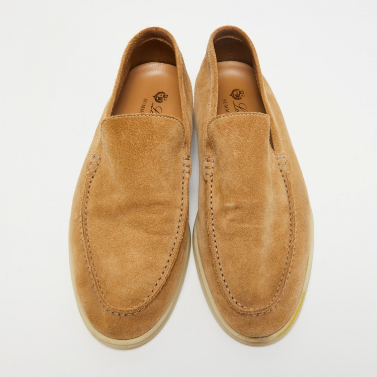 Pre Owned Loro Piana Beige Suede Summer Walk Loafers Size 41.5  