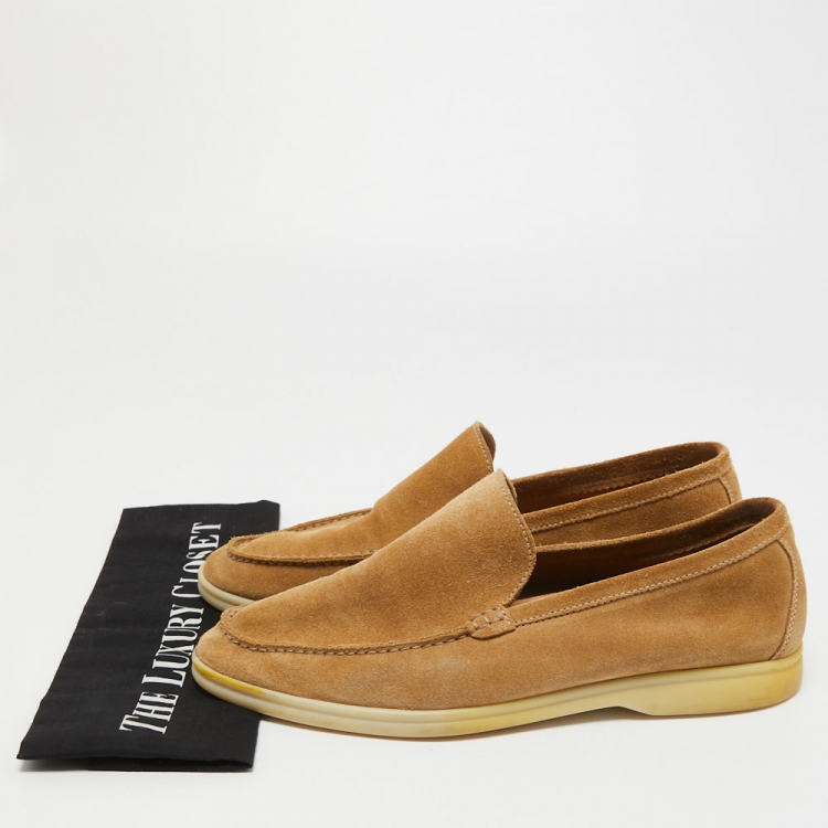 Pre Owned Loro Piana Beige Suede Summer Walk Loafers Size 41.5  