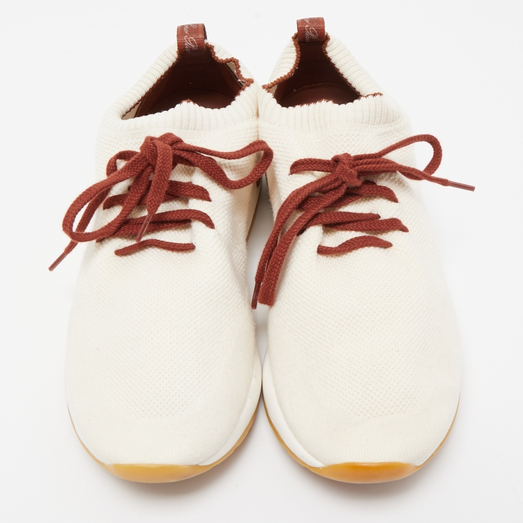 مملوكة مسبقًا Loro Piana Cream Knit Fabric 360 Flexy Walk Sneakers Size 41