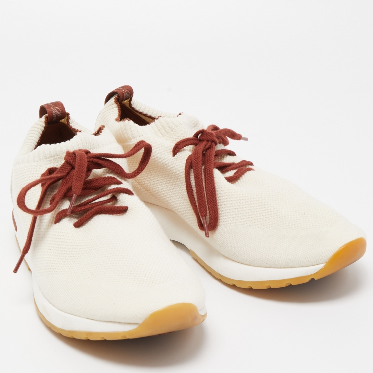 مملوكة مسبقًا Loro Piana Cream Knit Fabric 360 Flexy Walk Sneakers Size 41
