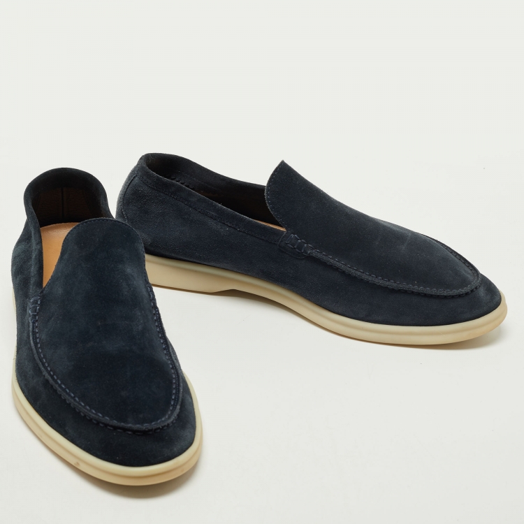 Pre Owned Loro Piana Dark Blue Suede Summer Walk Slip On Loafers Size 41
