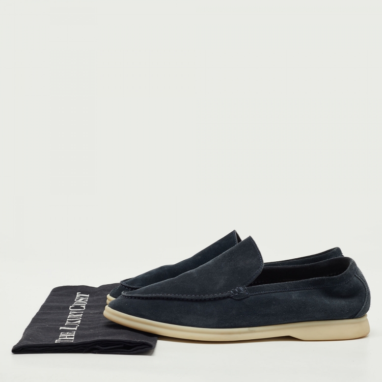 Pre Owned Loro Piana Dark Blue Suede Summer Walk Slip On Loafers Size 41