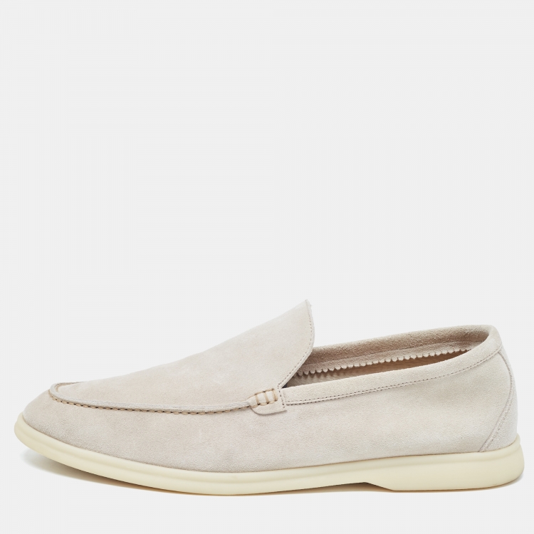 Pre Owned Loro Piana Grey Suede Summer Walk Slip On Loafers Size 45