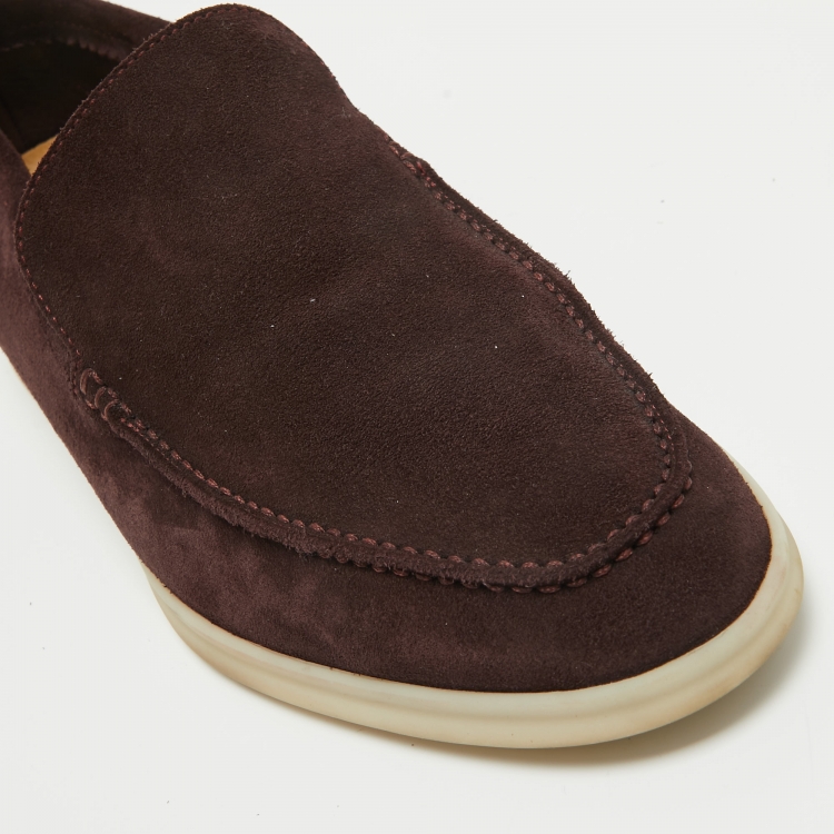 Pre Owned Loro Piana Burgundy Suede Summer Walk Slip On Loafers Size 41.5
