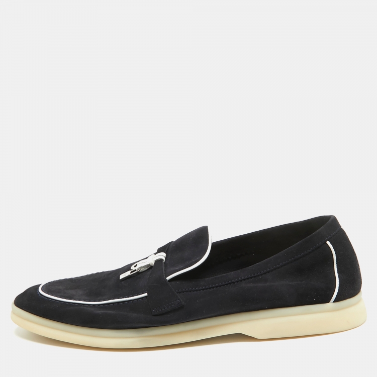 Pre Owned Loro Piana Navy Blue/White Suede Summer Charms Walk Loafers Size 42
