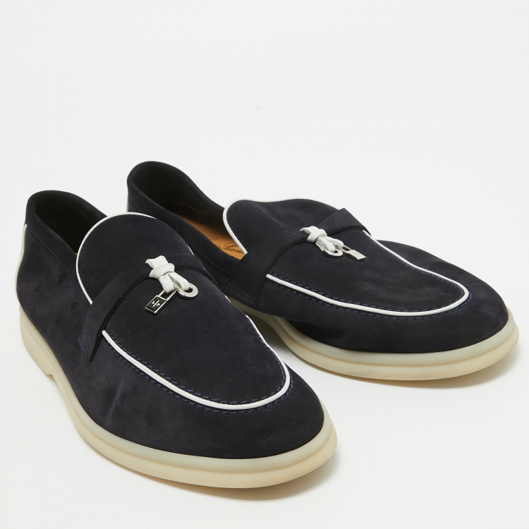 Pre Owned Loro Piana Navy Blue/White Suede Summer Charms Walk Loafers Size 42