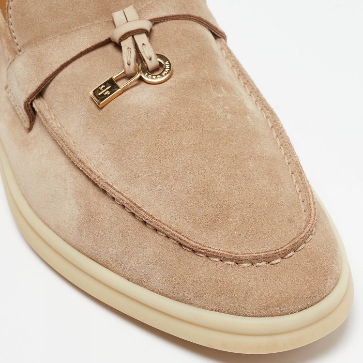 Pre Owned Loro Piana Beige Suede Slip On Summer Charms Walk Loafers Size 38