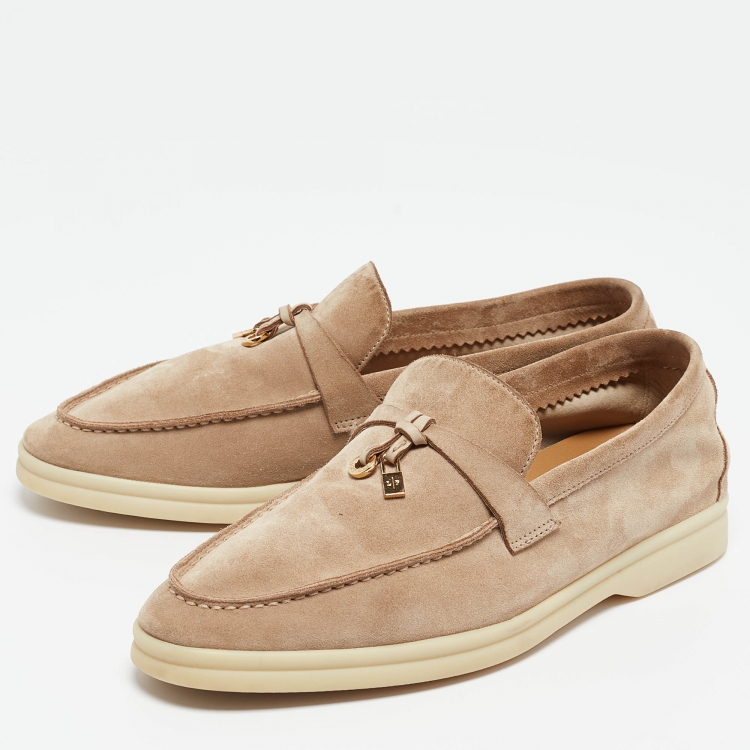 Pre Owned Loro Piana Beige Suede Slip On Summer Charms Walk Loafers Size 38