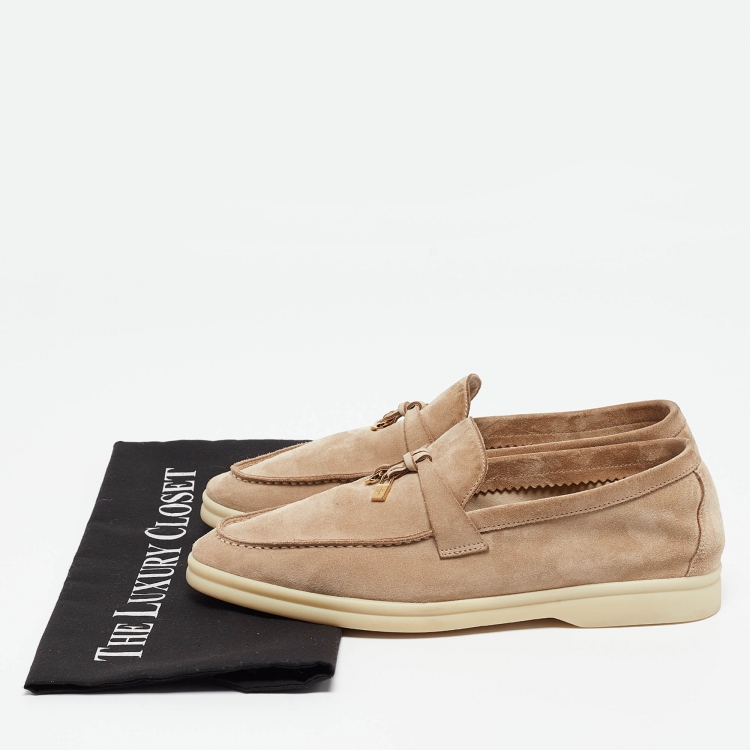 Pre Owned Loro Piana Beige Suede Slip On Summer Charms Walk Loafers Size 38