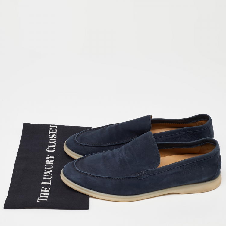 Pre Owned Loro Piana Blue Summer Charmer Suede Slip On Loafers Size 44.5