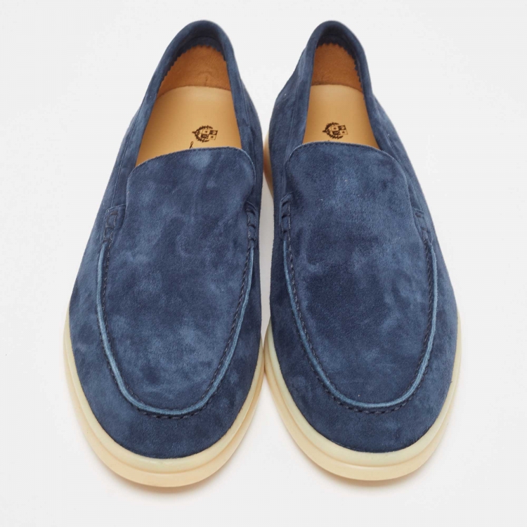 Pre Owned Loro Piana Navy Blue Suede  Summer Walk Loafers Size 40