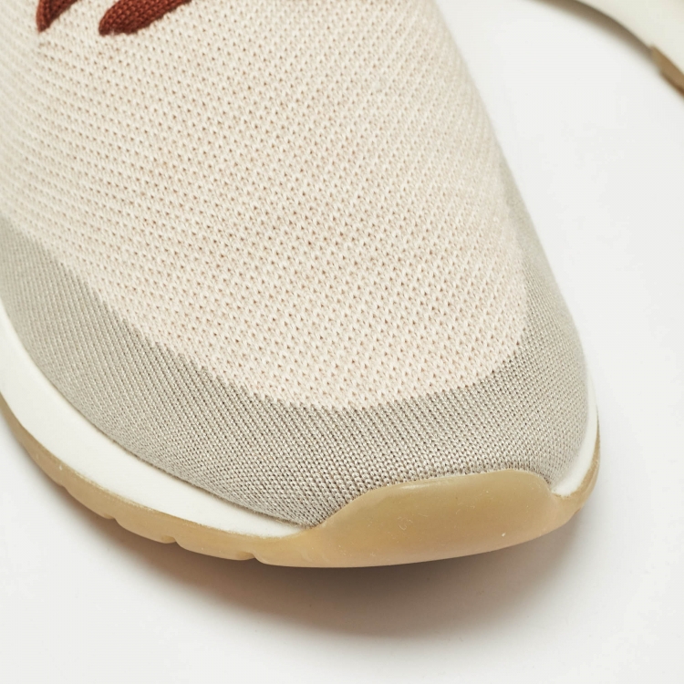 Pre Owned Loro Piana Cream/Grey Knit Fabric Flexy Walker Sneakers Size 41