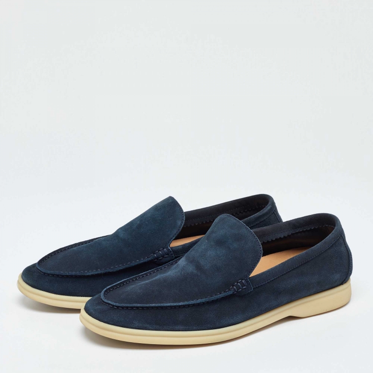 Pre Owned Loro Piana Blue Suede Summer Walk Slip On Loafers Size 41.5