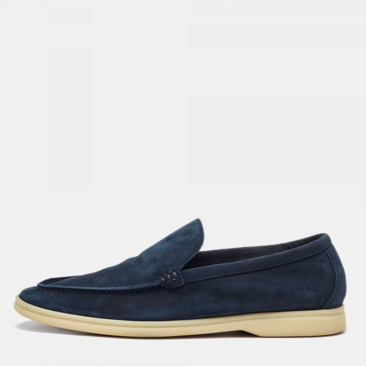 Pre Owned Loro Piana Blue Suede Summer Walk Slip On Loafers Size 41.5