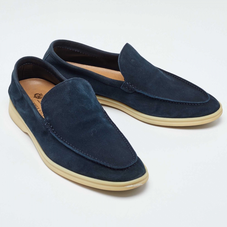 Pre Owned Loro Piana Blue Suede Summer Walk Slip On Loafers Size 41.5
