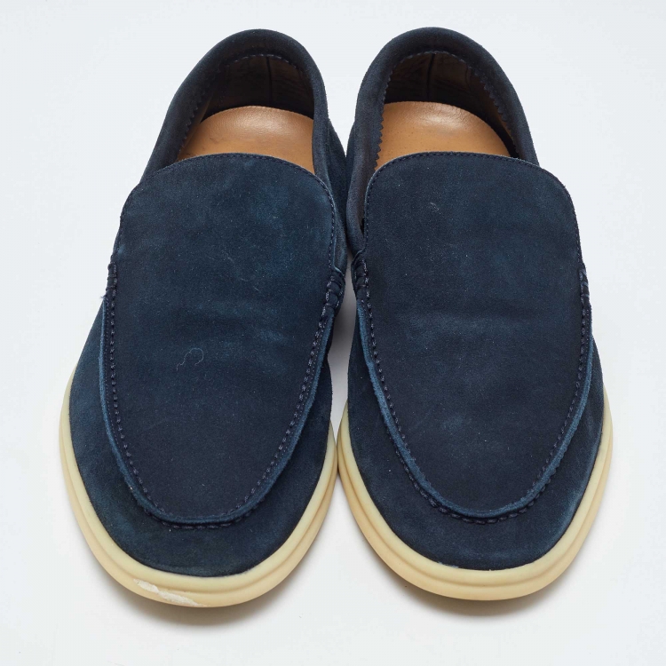 Pre Owned Loro Piana Blue Suede Summer Walk Slip On Loafers Size 41.5