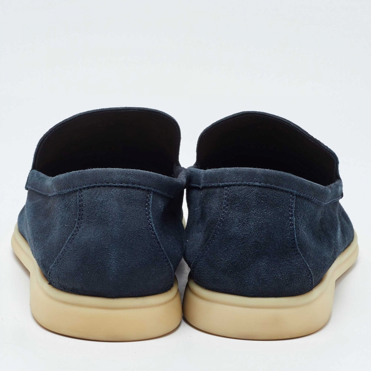 Pre Owned Loro Piana Blue Suede Summer Walk Slip On Loafers Size 41.5