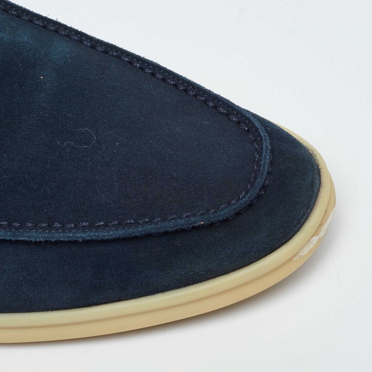Pre Owned Loro Piana Blue Suede Summer Walk Slip On Loafers Size 41.5