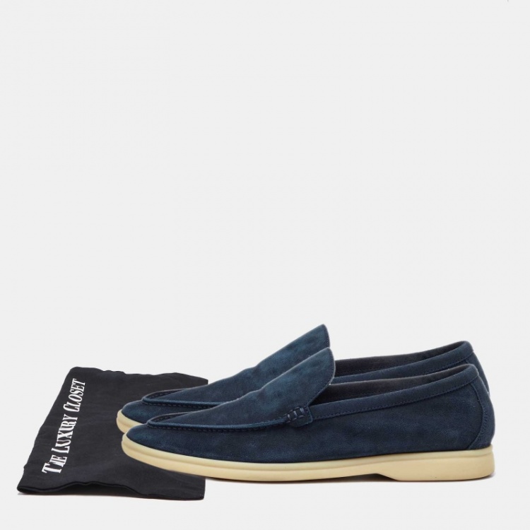 Pre Owned Loro Piana Blue Suede Summer Walk Slip On Loafers Size 41.5