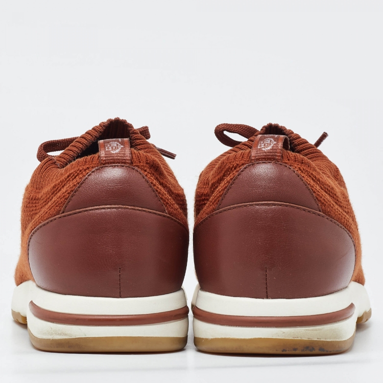Pre Owned Loro Piana Brown Knit Fabric 360 LP Flexy Walk Low Top Sneakers Size 41