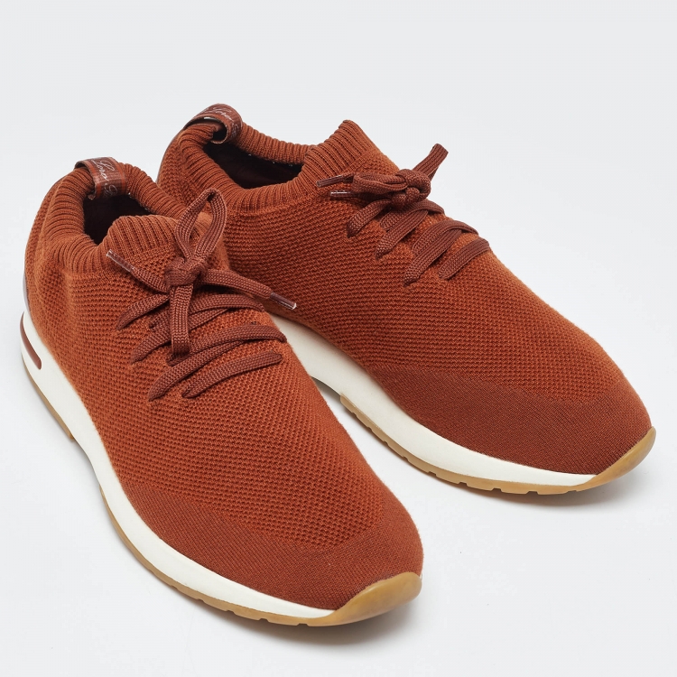 Pre Owned Loro Piana Brown Knit Fabric 360 LP Flexy Walk Low Top Sneakers Size 41