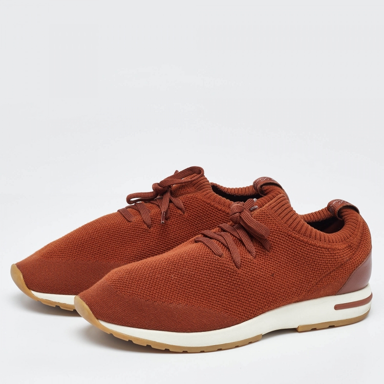 Pre Owned Loro Piana Brown Knit Fabric 360 LP Flexy Walk Low Top Sneakers Size 41