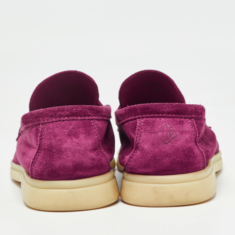 Pre Owned Loro Piana Burgundy Suede Summer Charms Walk Loafers Size 35.5