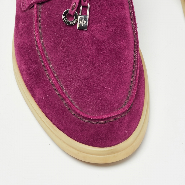 Pre Owned Loro Piana Burgundy Suede Summer Charms Walk Loafers Size 35.5