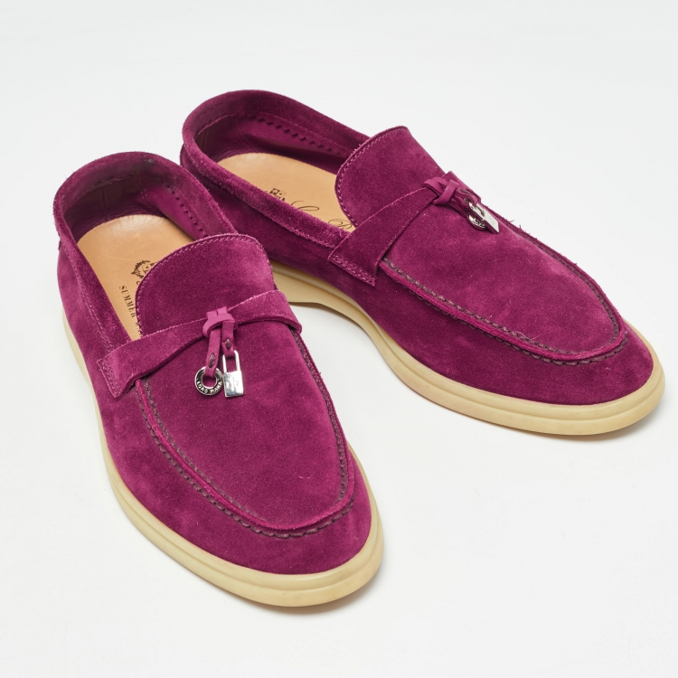 Pre Owned Loro Piana Burgundy Suede Summer Charms Walk Loafers Size 35.5