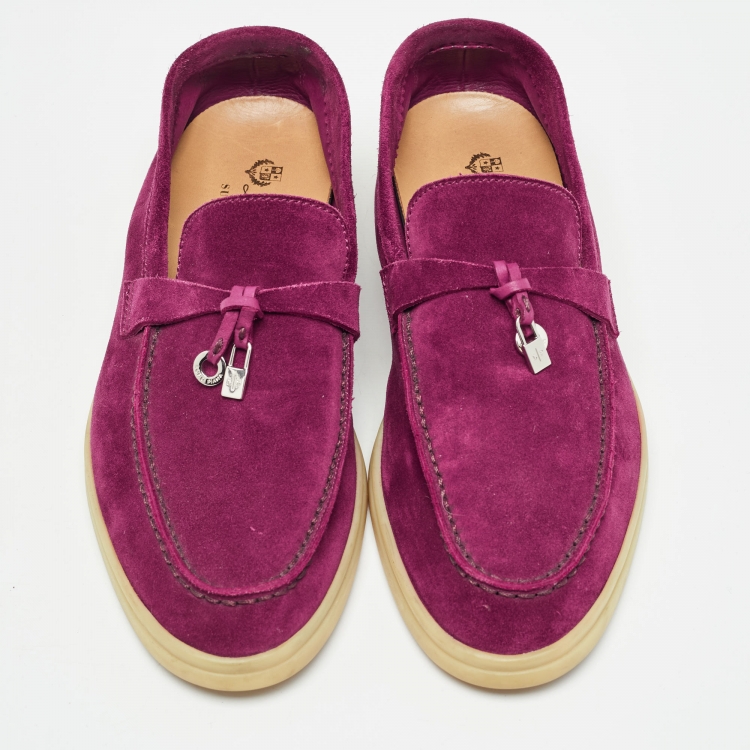 Pre Owned Loro Piana Burgundy Suede Summer Charms Walk Loafers Size 35.5