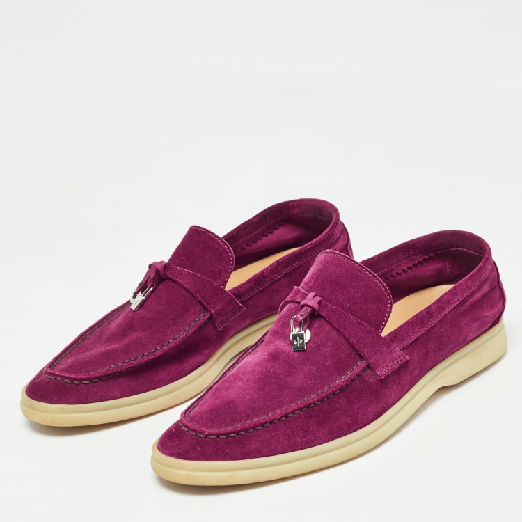Pre Owned Loro Piana Burgundy Suede Summer Charms Walk Loafers Size 35.5