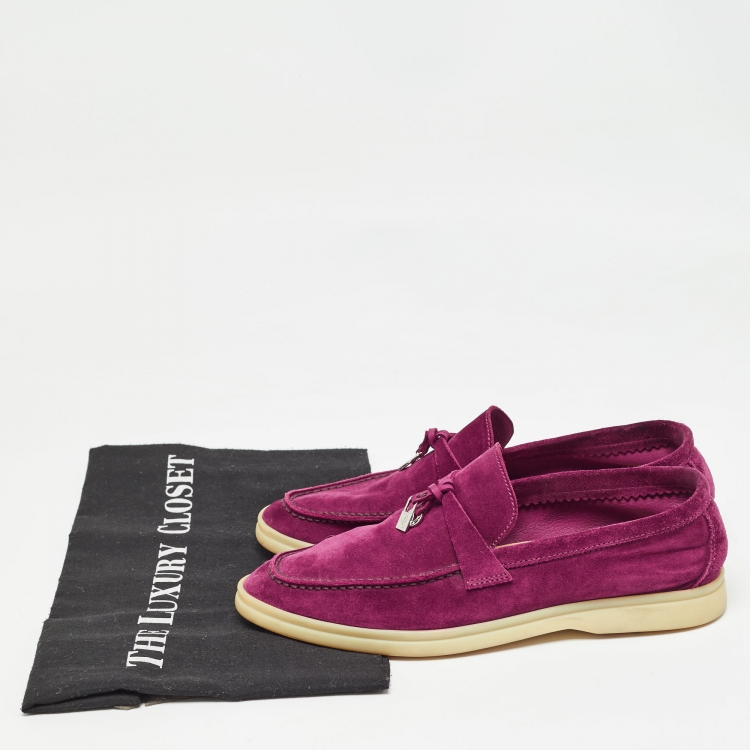 Pre Owned Loro Piana Burgundy Suede Summer Charms Walk Loafers Size 35.5