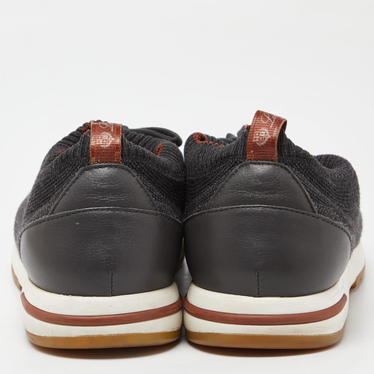 Pre Owned Loro Piana Grey Knit Fabric and Leather 360 Flexy Walker Slip On Sneakers Size 42