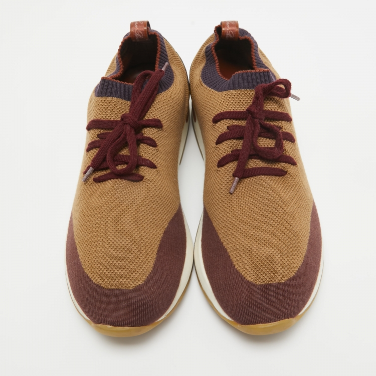 Pre Owned Loro Piana Brown Knit Fabric 360 Flexy Walker Low Top Sneakers Size 43