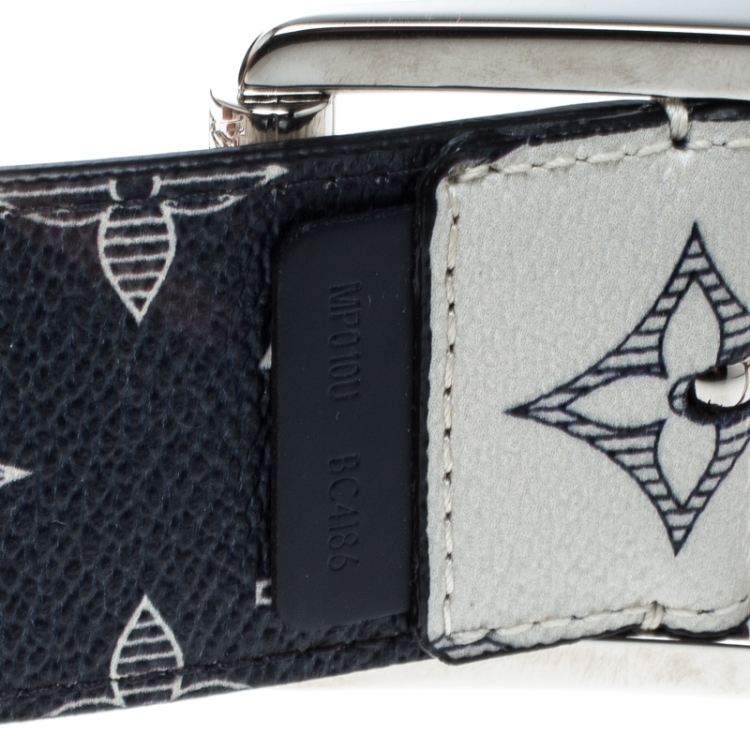 Pre Owned Louis Vuitton White/Blue Monogram Savane Canvas Chapman Brothers Reverso Belt Size 85 cm
