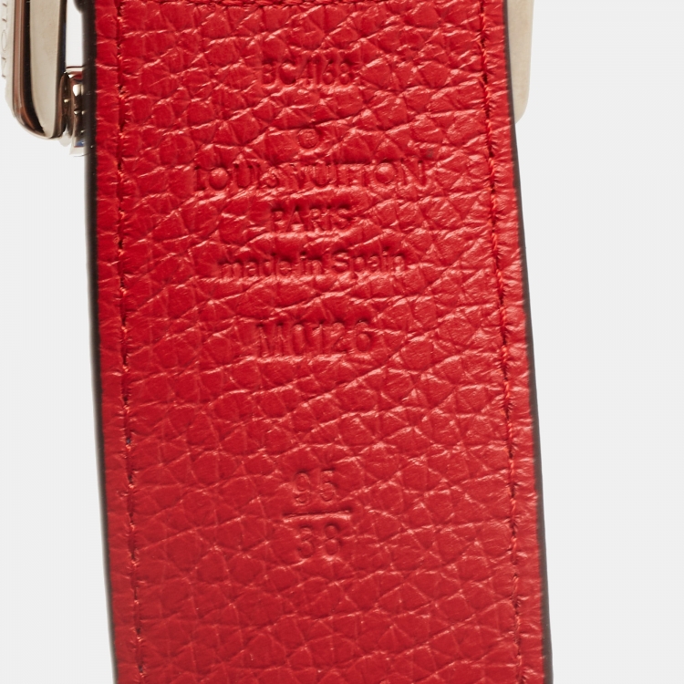 Pre Owned Louis Vuitton Red/Blue Taurillon Leather Logo Reversible Buckle Belt 95CM