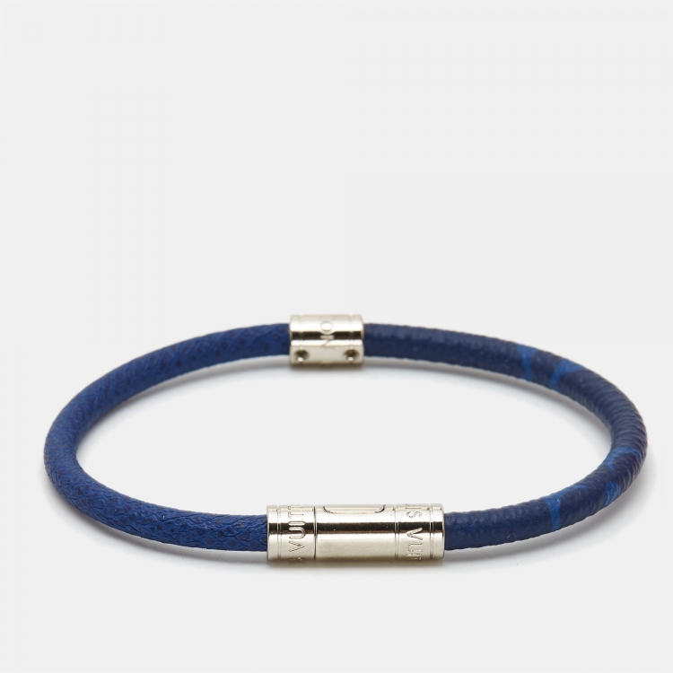 Pre Owned Louis Vuitton Split Canvas Leather Silver Tone Bracelet
