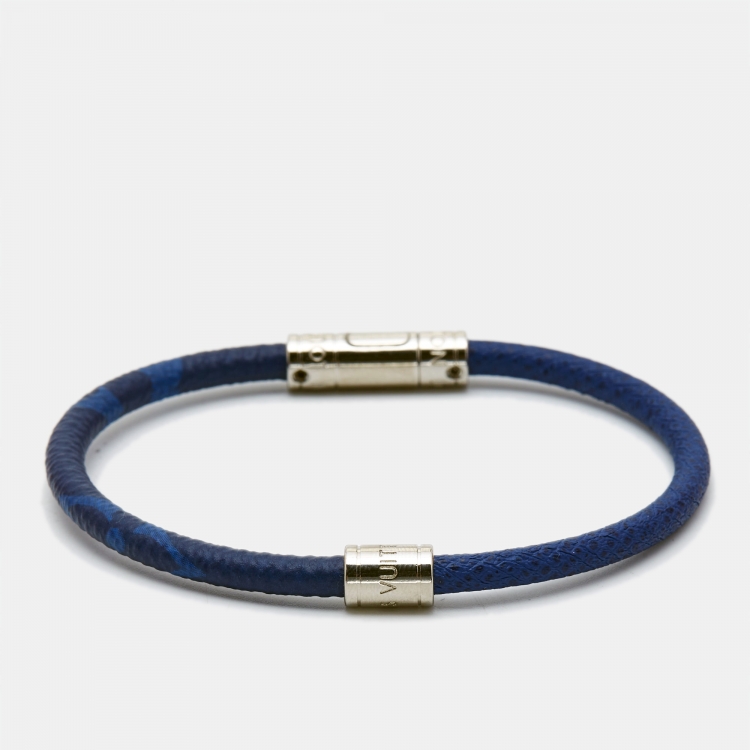 Pre Owned Louis Vuitton Split Canvas Leather Silver Tone Bracelet